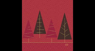 Duni kerst thema servetten - 20x st - 33 x 33 cm - rood met kerstbomen