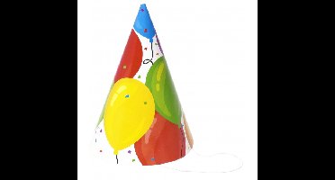 Feesthoedjes - 6x stuks - ballonnen print - karton - party verjaardag hoedjes