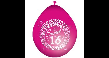 Folat Ballonnen sweet 16 - 16x - roze - latex - 30 cm - verjaardags versiering ballonnen