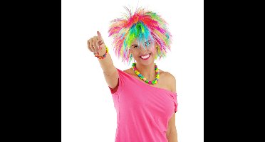 Folat Rock and Roll damespruik - gekleurd - piekerig - punk stijl - regenboog kleuren