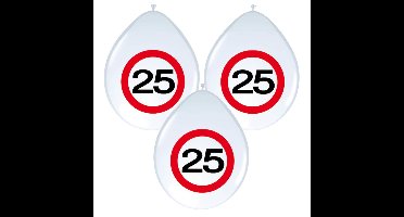 Folat Verkeersbord Ballonnen - leeftijd 25 jaar - 24x stuks - 30 cm - verjaardag