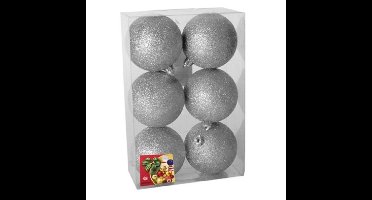 Gerimport Kerstballen - 6x - zilver - kunststof - glitters - 4 cm