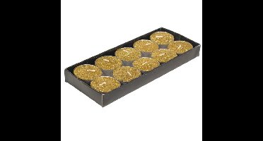 Gerimport theelichtjes kaarsjes- 10x - goud glitters 3,5 cm