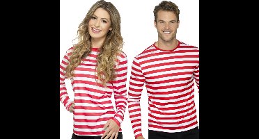 Gestreept t-shirt - wit/rood - lange mouwen - volwassenen - waar is wally - piraten thema