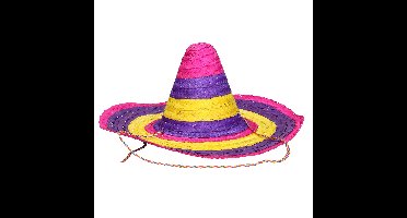 Grote gekleurde verkleed sombrero hoed - Dia 50 cm - Mexicaanse verkleed accessoires - Stro