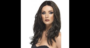 Halflange donkerbruine pruik - met laagjes - verkleden - voor dames - feestartikelen