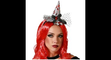 Halloween heksenhoed - mini hoedje op diadeem - one size - zilver/bloed - meisjes/dames