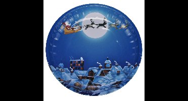 HI kinderbord met kerstman op slee - blauw/wit - metaal - 26 cm - kerstontbijt - kerstdiner - kersta