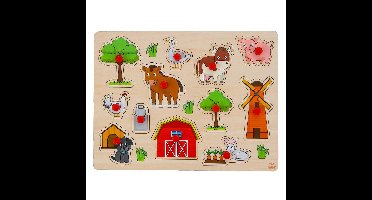 Houten knopjes/noppen speelgoed puzzel boerderij thema 30 x 22 cm