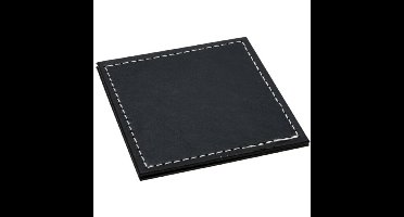 H&S Collection Glazen onderzetters - 4x stuks - zwart - kunstleder - 10 cm