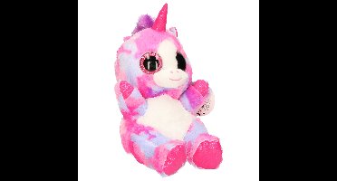 Keel Toys pluche eenhoorn knuffel - regenboog kleuren fuchsia roze - 25 cm