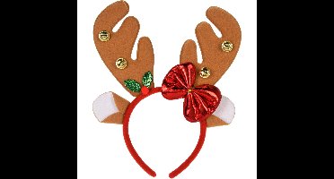 Kerst diadeem/haarband - rendier gewei met strikje - lichtbruin - 25 cm