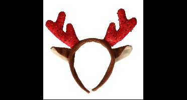 Kerst diadeem - rendier gewei - rood - met oren - haarband - kerstaccessoires