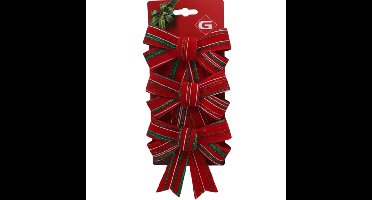 Kerst ornamenten strikken - 3x st - donkerrood - 10 x 13 cm - strikjes/kerststrikjes