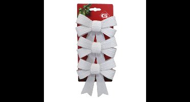 Kerst ornamenten strikken - 3x st - wit - 10 x 13 cm - kerstboomstrikjes
