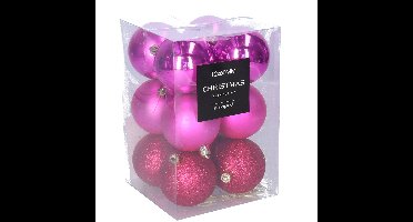 Kerstballen - 12x stuks - 6 cm - fuchsia roze - kunststof - mix - kerstversiering