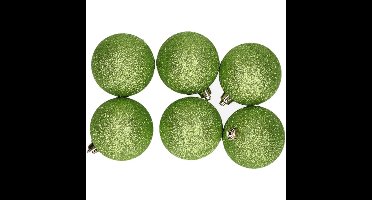 Kerstballen - 6x st - appel groen - glitters - D8 cm - kunststof - kerstversiering