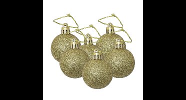 Kerstballen - 6x st - goud - glitters - 4 cm - kunststof - kerstversiering