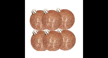 Kerstballen - 6x st - koper - glitters - D6 cm - kunststof - kerstversiering