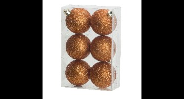 Kerstballen - 6x st - oranje - glitters - D8 cm - kunststof - kerstversiering