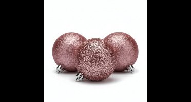 Kerstballen - 6x st - roze - glitters - D8 cm - kunststof - kerstversiering