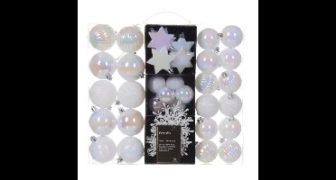 Kerstballen en ornamenten - 40x - kunststof - parelmoer wit - mix