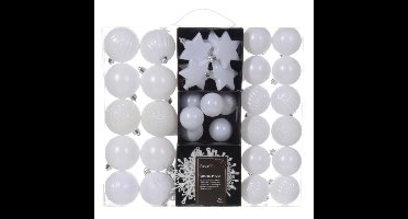 Kerstballen en ornamenten - 40x - wit - 6 cm kunststof - kersthangers