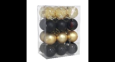 Kerstballen set - 24x stuks - 6 cm - zwart en goud - kunststof - kerstversiering