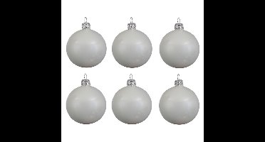 Kerstballen set - 6x stuks - wit - glas - 6 cm - glans - kerstversiering - zilveren ophanglintje