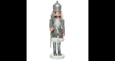 Kerstbeeldje kunststof notenkraker poppetje/soldaat zilver 28 cm kerstbeeldjes