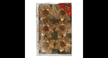 Kerstboom bloemen op clip - 6x stuks - goud - kunststof - kerstornamenten