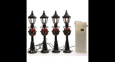 kerstdorp - 4x st - 12 cm - met licht - Miniatuur lantaarnpalen