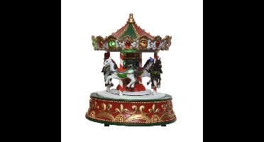 Kerstdorp draaimolen - draaiend - met licht en muziek - 21,5 cm - carrousel