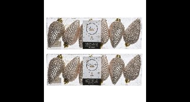 Kersthangers dennenappels - 12x st - champagne - glitter - 8 cm - kunststof - kerstversiering