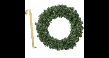 Kerstkrans groen 35 cm kunststof incl. messing deurhanger