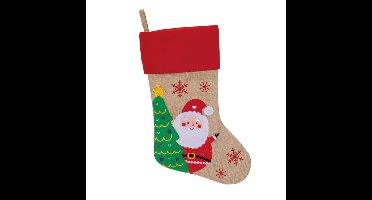 Kerstsok - beige/rood - met kerstman print - 46 cm