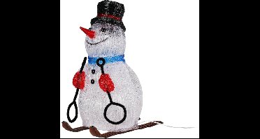 Kerstverlichting figuur - sneeuwpop - op ski - blauwe sjaal - 25 x 19 x 31 cm - LED