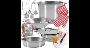 Keuken speelgoed - 13 delig - zilver - metaal - pannen - keukengerei speelgoed - pannenset