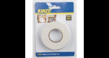 Kinzo Dubbelzijdig tape - 1x rol - 19 mm x 2,3 meter - wit