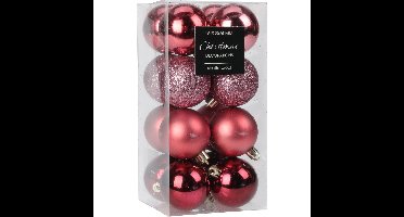 Kleine kerstballen - 24x - kunststof - roze - 3 cm