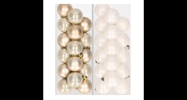 Kleine kerstballen - 32x st - champagne en wit - D4 cm - kunststof - kerstversiering