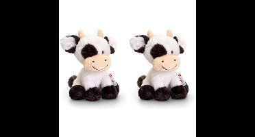 Knuffel Koe - 2x - zwart / wit - pluche - knuffeldier - 14 cm