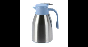 Koffiekan thermoskan - 1L - dubbelwandig - RVS - blauw - D14,5 x H26 cm