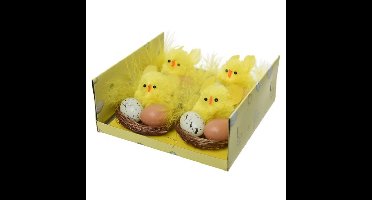 Kuikentjes - geel - mini - 4stuks - in nest met eitjes 5 cm - Paaskuikentje