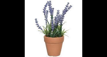 Lavendel kunstplant in terracotta pot - paars - D6 x H18 cm