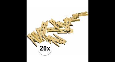 Mini knijpertjes - 20x - goud - 2 cm - hout - knijpers - miniknijpers voor kaarten