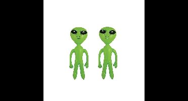 Opblaasbare groene alien figuur - 2x stuks - 64 cm - uit space/de ruimte - buitenaards leven pop