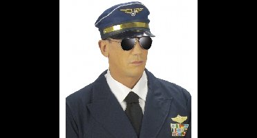 Pilotenpet - blauw - volwassenen - one size - vlieger pet - kapiteinspet - pilotenhoed