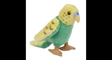 Pluche Grasparkiet knuffel - groen/geel - 15 cm - speelgoed vogel knuffeldieren