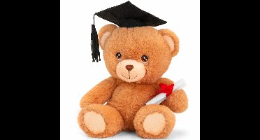 Pluche knuffel beer - geslaagd - diploma - bruin - 15 cm
